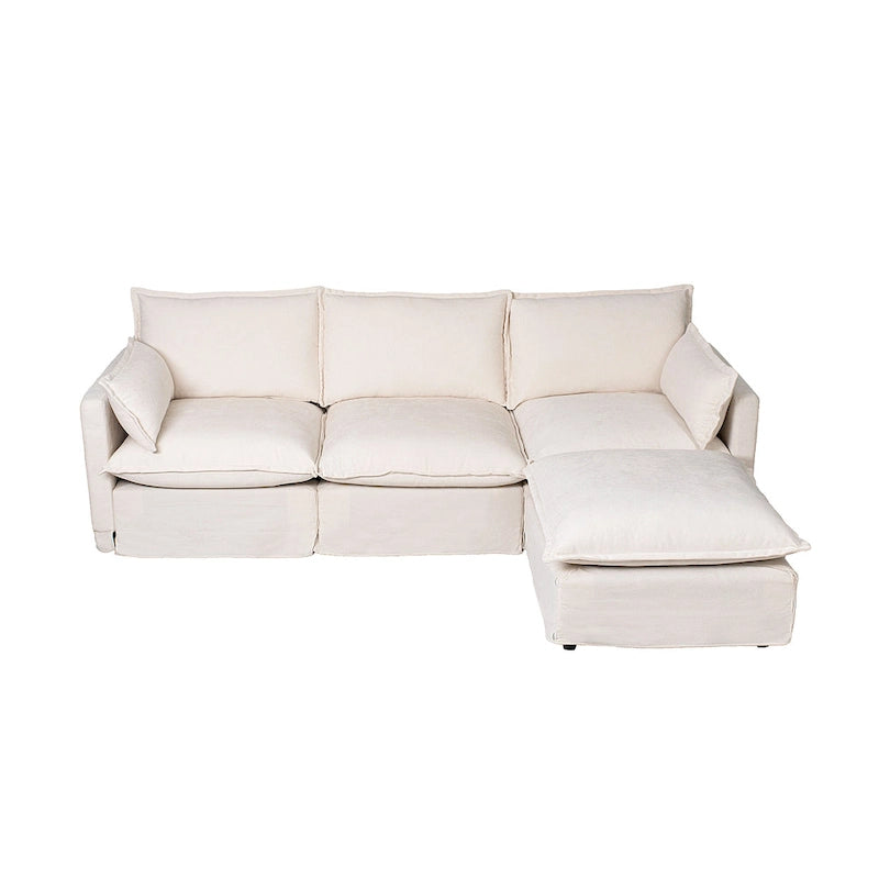 Canapé sectionnel modulaire en similicoton de 93,31 po avec pouf amovible, cadre en bois massif et coussins en mousse haute résilience