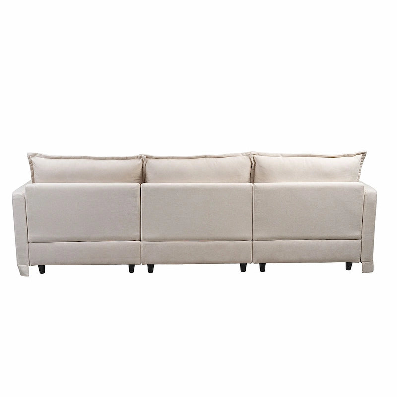 Canapé sectionnel modulaire en similicoton de 93,31 po avec pouf amovible, cadre en bois massif et coussins en mousse haute résilience