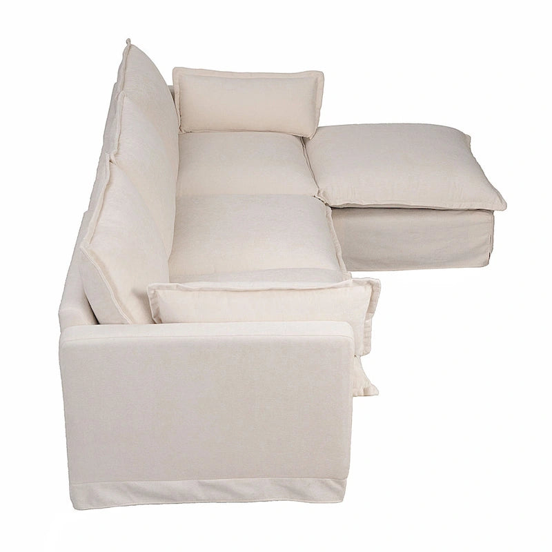 Canapé sectionnel modulaire en similicoton de 93,31 po avec pouf amovible, cadre en bois massif et coussins en mousse haute résilience