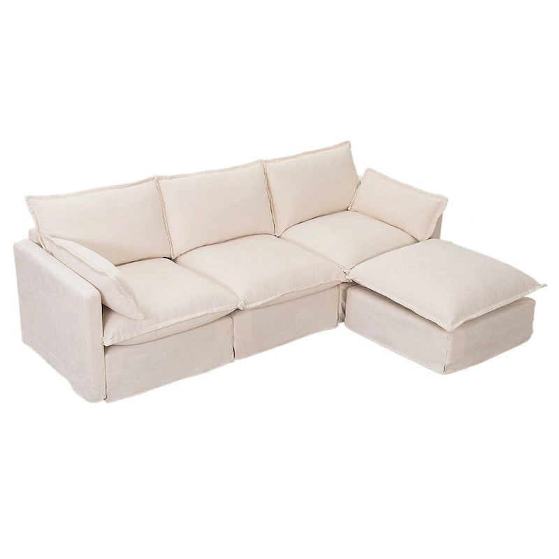 Canapé sectionnel modulaire en similicoton de 93,31 po avec pouf amovible, cadre en bois massif et coussins en mousse haute résilience