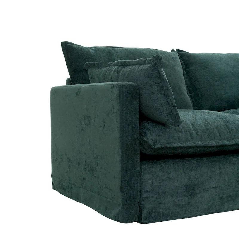 Canapé sectionnel modulaire en similicoton de 93,31 po avec pouf amovible, cadre en bois massif et coussins en mousse haute résilience
