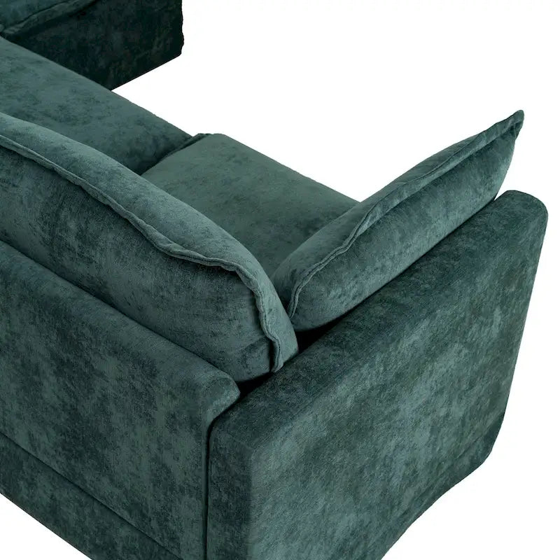 Canapé sectionnel modulaire en similicoton de 93,31 po avec pouf amovible, cadre en bois massif et coussins en mousse haute résilience