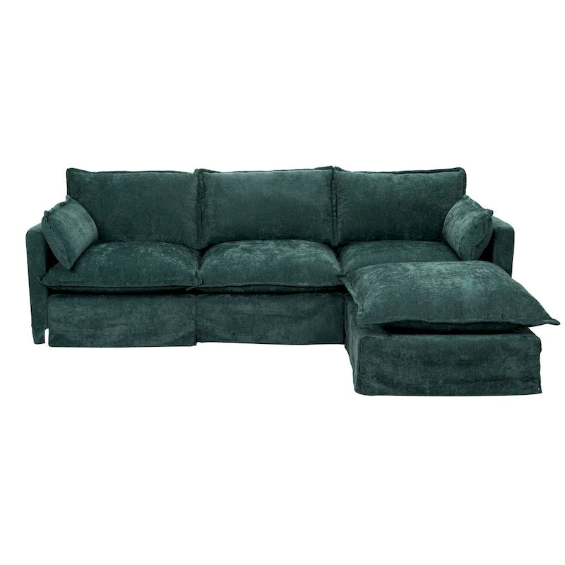Canapé sectionnel modulaire en similicoton de 93,31 po avec pouf amovible, cadre en bois massif et coussins en mousse haute résilience