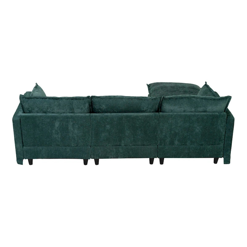 Canapé sectionnel modulaire en similicoton de 93,31 po avec pouf amovible, cadre en bois massif et coussins en mousse haute résilience