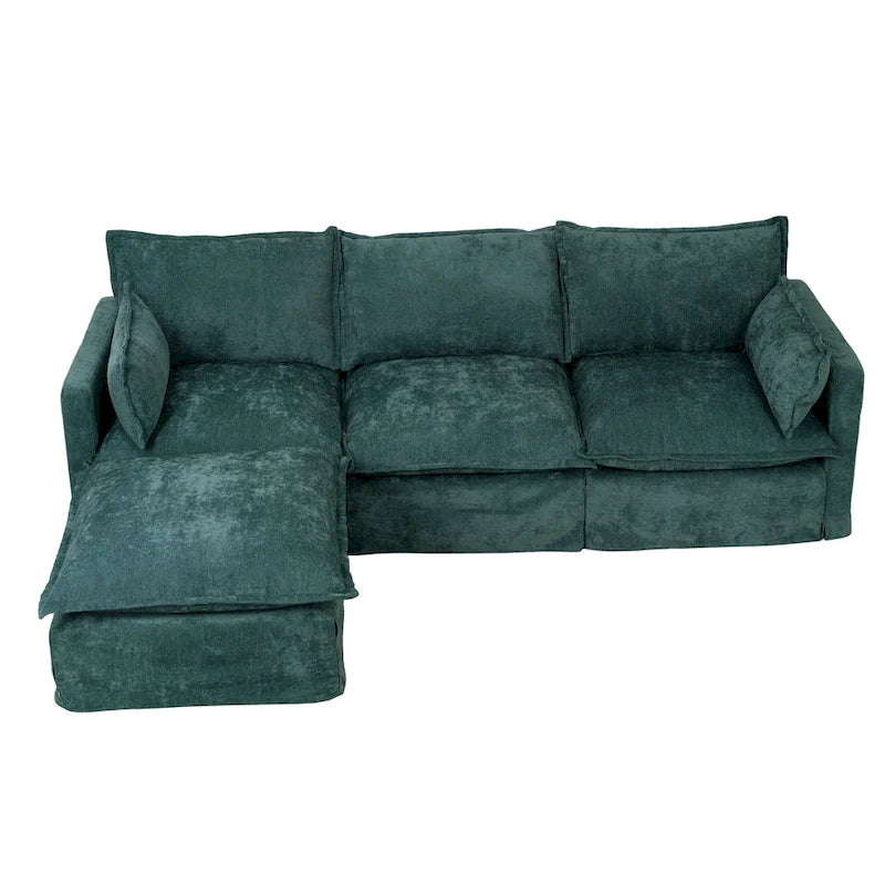 Canapé sectionnel modulaire en similicoton de 93,31 po avec pouf amovible, cadre en bois massif et coussins en mousse haute résilience