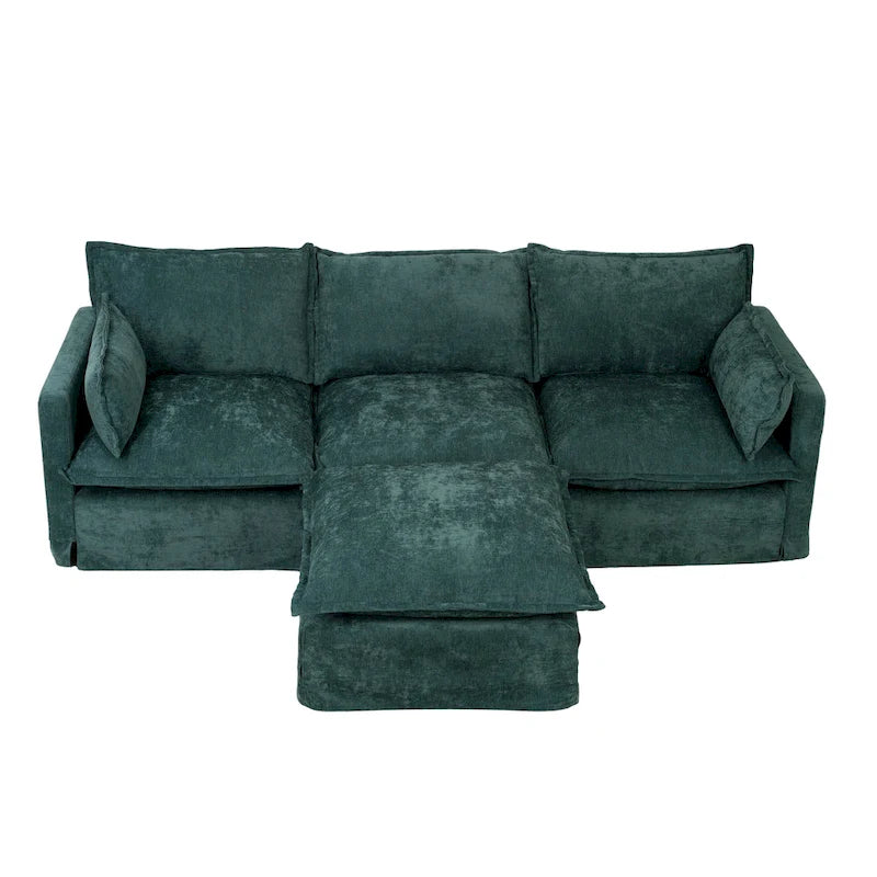 Canapé sectionnel modulaire en similicoton de 93,31 po avec pouf amovible, cadre en bois massif et coussins en mousse haute résilience