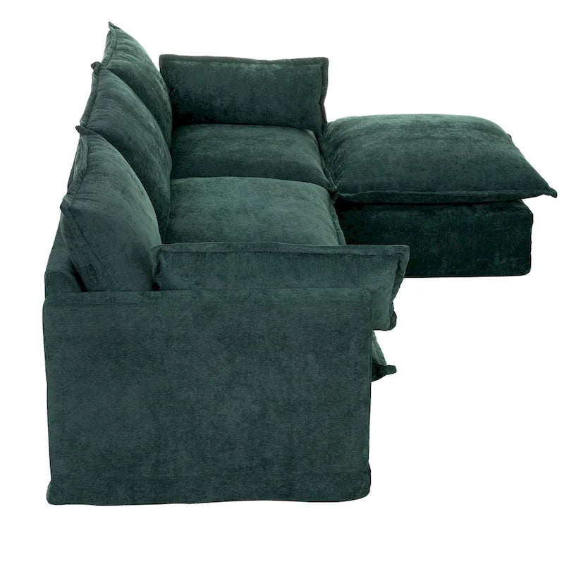 Canapé sectionnel modulaire en similicoton de 93,31 po avec pouf amovible, cadre en bois massif et coussins en mousse haute résilience