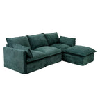 Canapé sectionnel modulaire en similicoton de 93,31 po avec pouf amovible, cadre en bois massif et coussins en mousse haute résilience