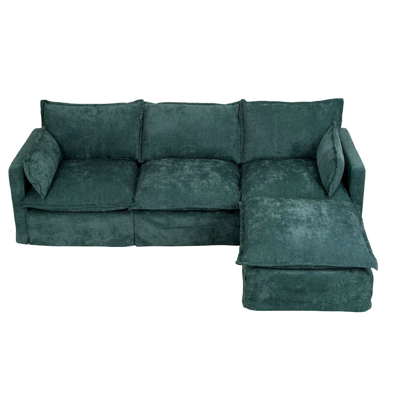 Canapé sectionnel modulaire en similicoton de 93,31 po avec pouf amovible, cadre en bois massif et coussins en mousse haute résilience