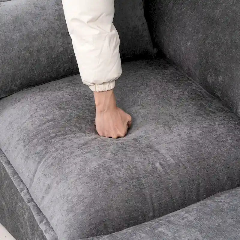 Canapé sectionnel modulaire en similicoton de 93,31 po avec pouf amovible, cadre en bois massif et coussins en mousse haute résilience