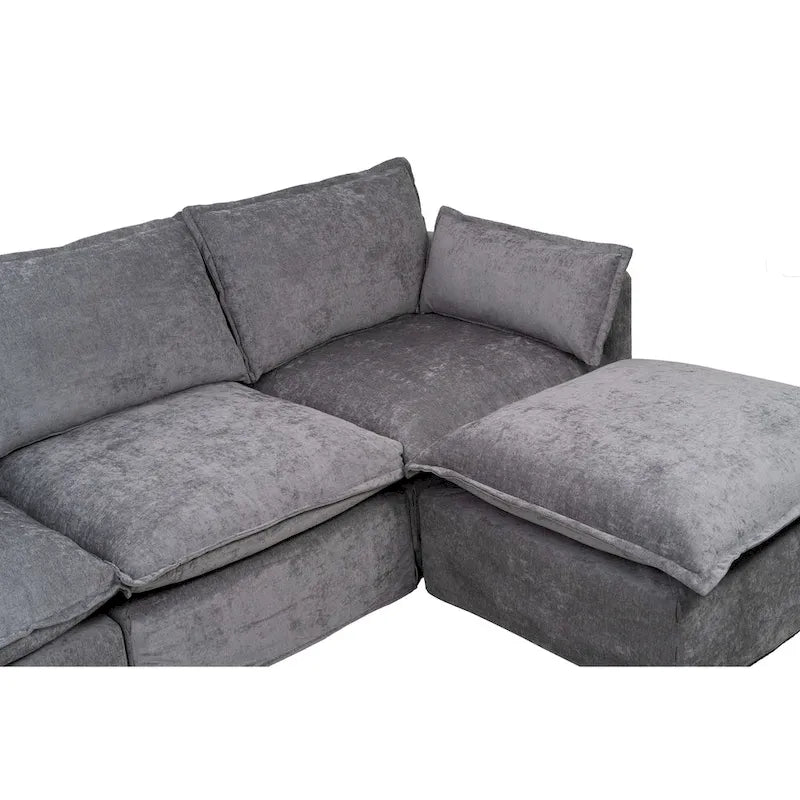 Canapé sectionnel modulaire en similicoton de 93,31 po avec pouf amovible, cadre en bois massif et coussins en mousse haute résilience