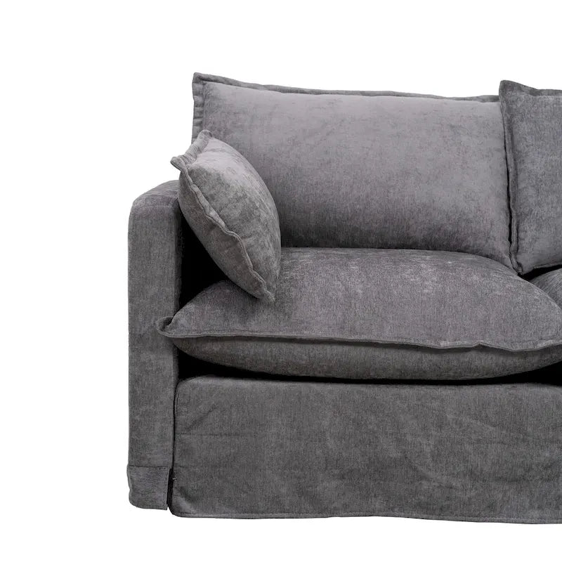 Canapé sectionnel modulaire en similicoton de 93,31 po avec pouf amovible, cadre en bois massif et coussins en mousse haute résilience