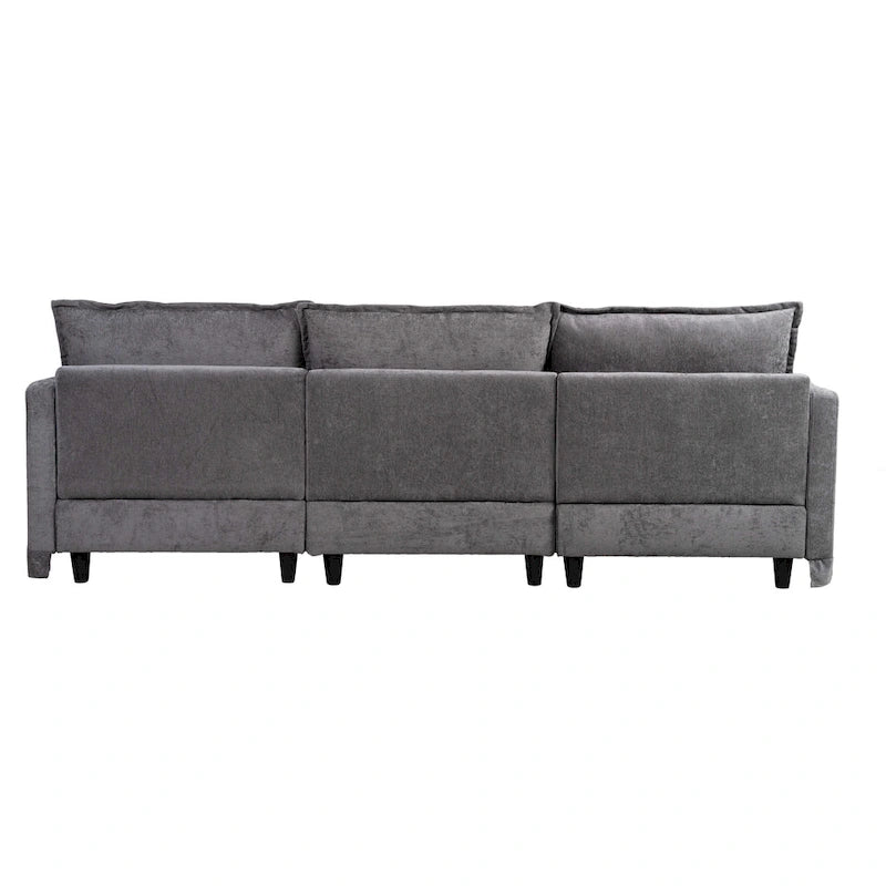 Canapé sectionnel modulaire en similicoton de 93,31 po avec pouf amovible, cadre en bois massif et coussins en mousse haute résilience