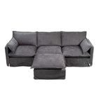 Canapé sectionnel modulaire en similicoton de 93,31 po avec pouf amovible, cadre en bois massif et coussins en mousse haute résilience