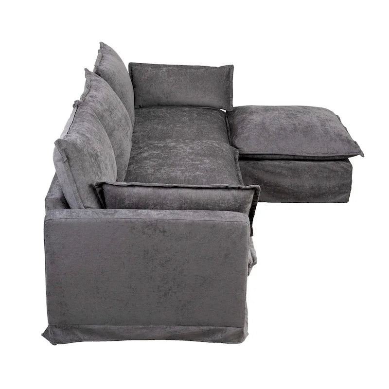 Canapé sectionnel modulaire en similicoton de 93,31 po avec pouf amovible, cadre en bois massif et coussins en mousse haute résilience