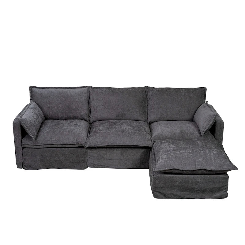 Canapé sectionnel modulaire en similicoton de 93,31 po avec pouf amovible, cadre en bois massif et coussins en mousse haute résilience