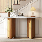 Table console de 53,9 po avec plateau en faux marbre et base en bois