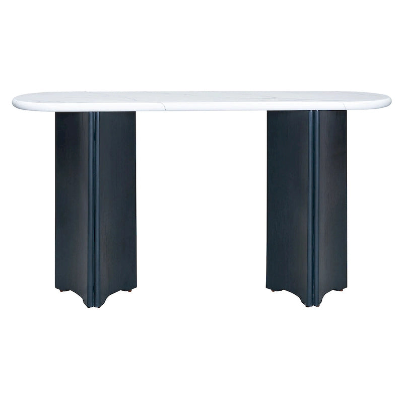 Table console de 53,9 po avec plateau en faux marbre et base en bois