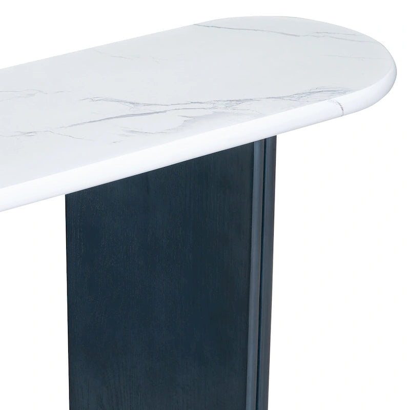 Table console de 53,9 po avec plateau en faux marbre et base en bois