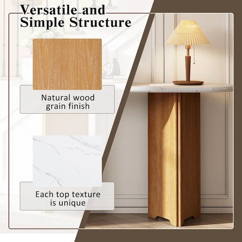 Table console de 53,9 po avec plateau en faux marbre et base en bois