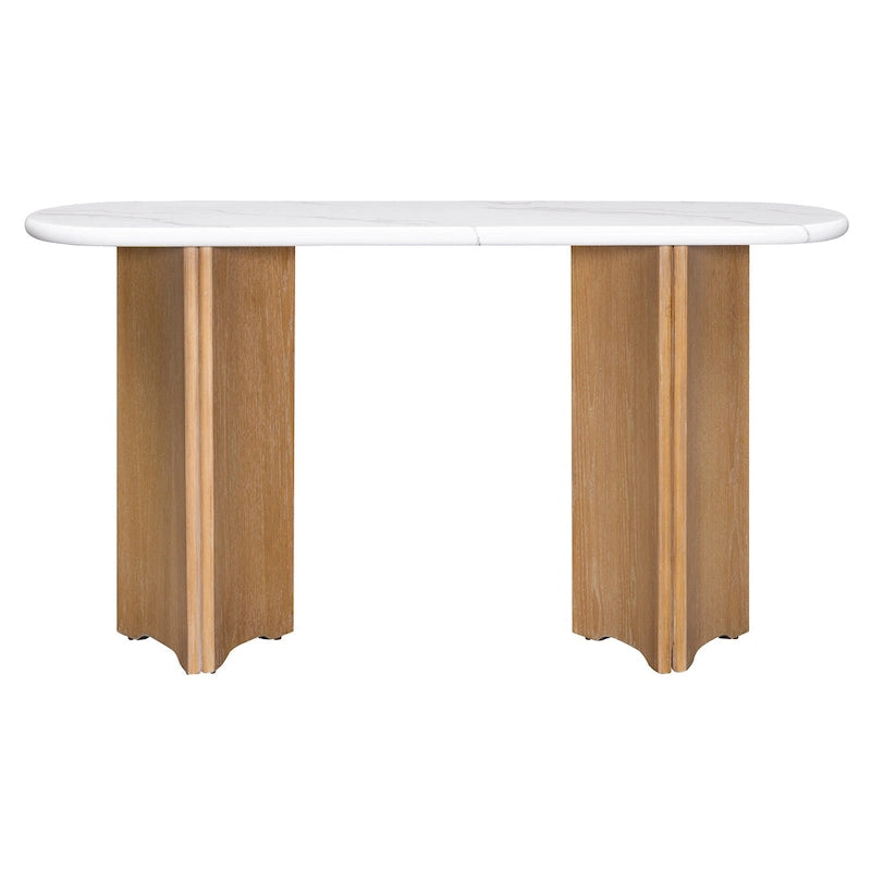 Table console de 53,9 po avec plateau en faux marbre et base en bois