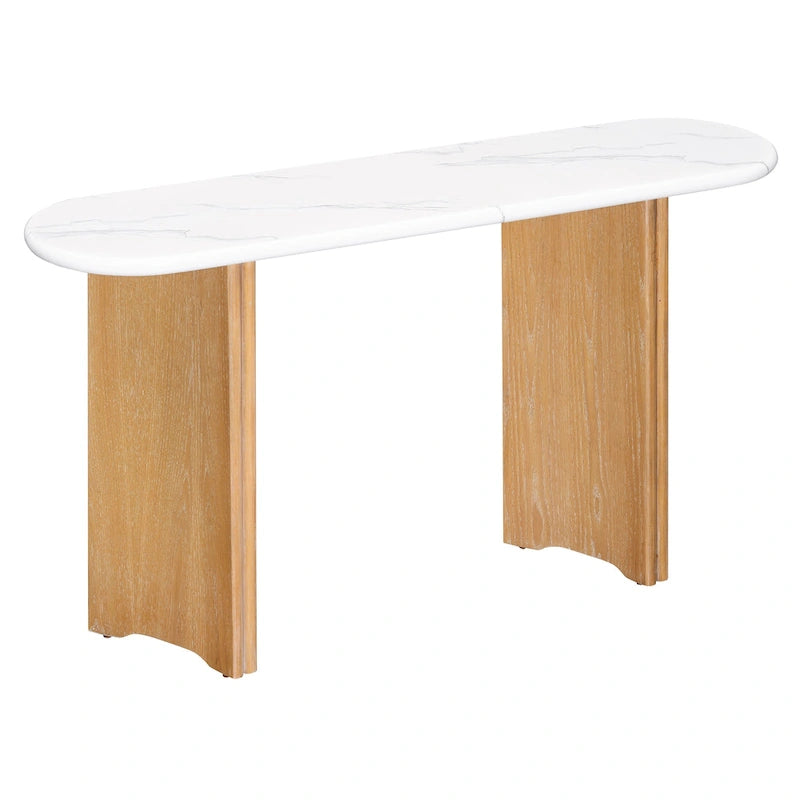 Table console de 53,9 po avec plateau en faux marbre et base en bois