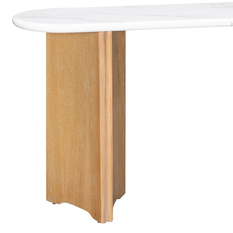 Table console de 53,9 po avec plateau en faux marbre et base en bois