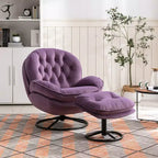 Fauteuil d'appoint en velours Okak avec pouf, fauteuil de salon moderne de style scandinave sans accoudoirs, fauteuil d'appoint doux et confortable pour regarder la télévision, jouer à des jeux