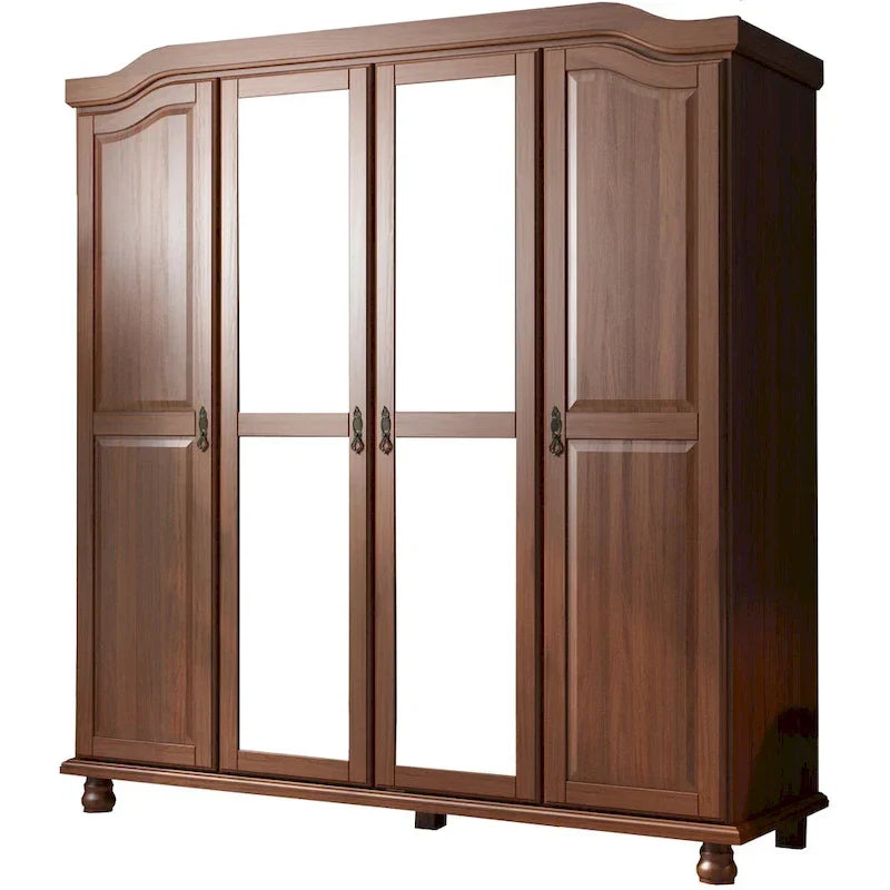 Armoire-penderie Kyle à 4 portes en bois massif 100 % Palace Imports, avec portes en bois massif ou miroir