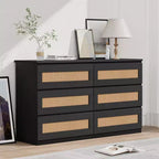 Commode en rotin pour chambre à coucher avec 6 tiroirs, 47 commode large moderne de style ferme, armoire de rangement en bois pour placard, salon, couloir