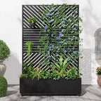 MAYEERTY Jardinière avec treillis en fer noir, ligne parallèle 01, style combiné classique à persiennes, 183x119x41cm, ensemble de 3 pièces