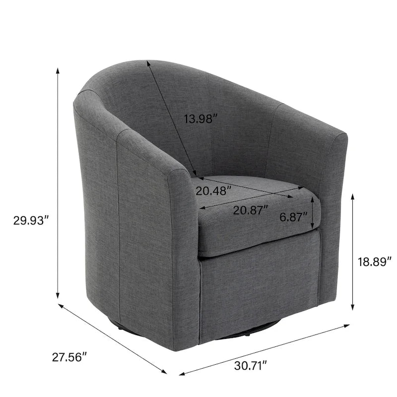 Lot de 2 fauteuils d’appoint modernes pivotants en forme de tonneau, rembourrés, pour le salon