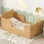 Lit au sol en forme d'ours Okak pour les 3-6 ans, cadre de lit pour tout-petits avec barrière de sécurité, lit pour enfants en forme d'animal mignon
