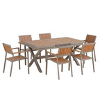Ensemble de salle à manger extérieur extensible 7 pièces avec table extensible et 6 chaises avec accoudoirs