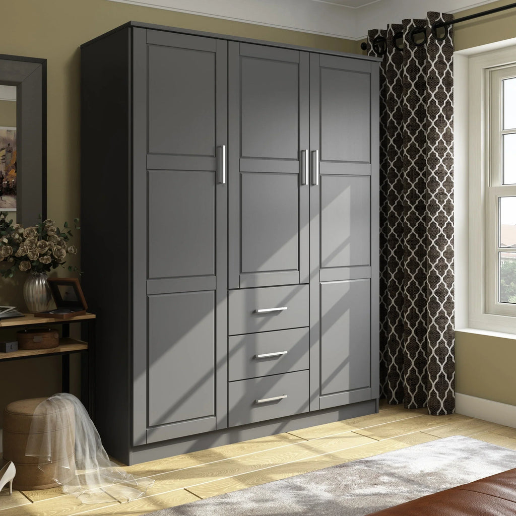 Armoire Palace Imports Cosmo à 3 portes en bois massif à 100 %, avec portes en bois massif ou miroirs