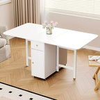 Table à manger pliante ATJafurn 59'' avec abattants pour petits espaces, table de cuisine rectangulaire en bois extensible avec roulettes et rangement