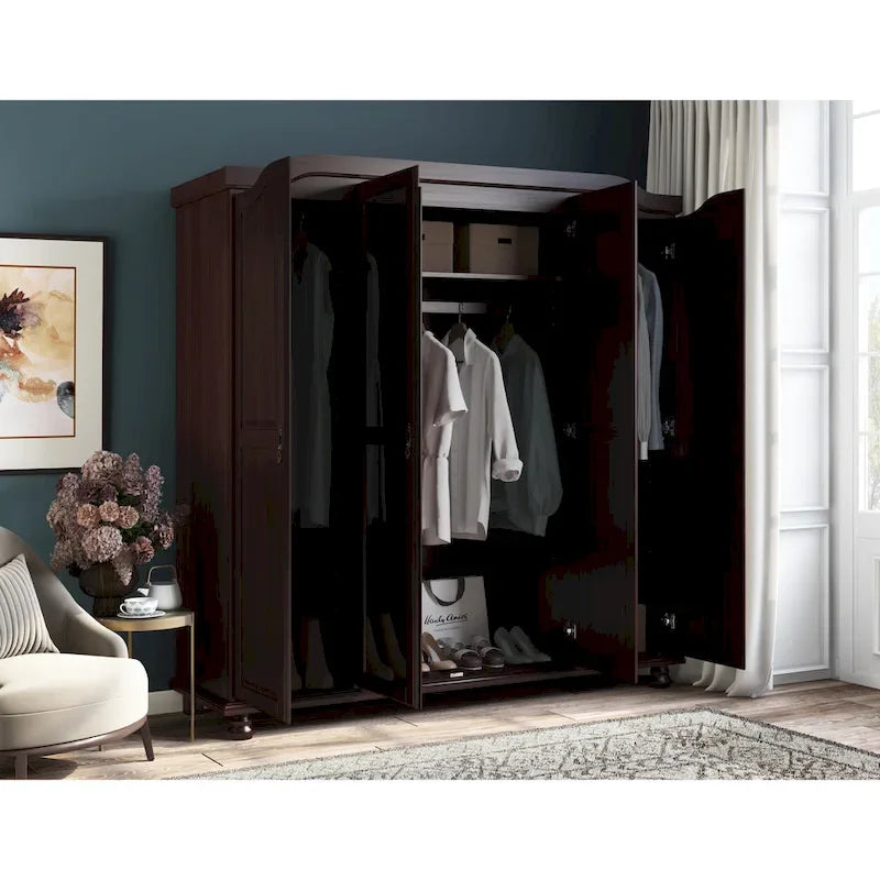 Armoire-penderie Kyle à 4 portes en bois massif 100 % Palace Imports, avec portes en bois massif ou miroir