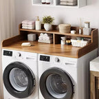 Comptoir de lave-linge et sèche-linge à 2 niveaux avec étagère ou tiroirs, couvercle de comptoir de buanderie avec coussin antidérapant, 54x27,5 - Dessus de lave-linge pour plier les vêtements