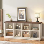 Étagère de rangement à 8 cubes, bibliothèque horizontale de style ferme, bibliothèque de rangement en bois de 157 cm pour entrée, étagères basses et longues pour salon