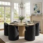 Ensemble de salle à manger moderne pour 6 personnes, table à manger ronde avec pied central, chaises de salle à manger pivotantes à roulettes, tissu chenille texturé - Panipeachy