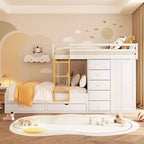 Lit superposé double sur double avec armoire de rangement et tiroirs, lit superposé double en bois peu encombrant avec garde-corps pour appartement, chambre à coucher
