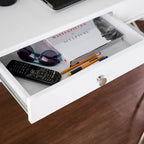 Bureau d'écriture blanc avec tiroir de rangement, Bureau moderne pour la maison, Design compact
