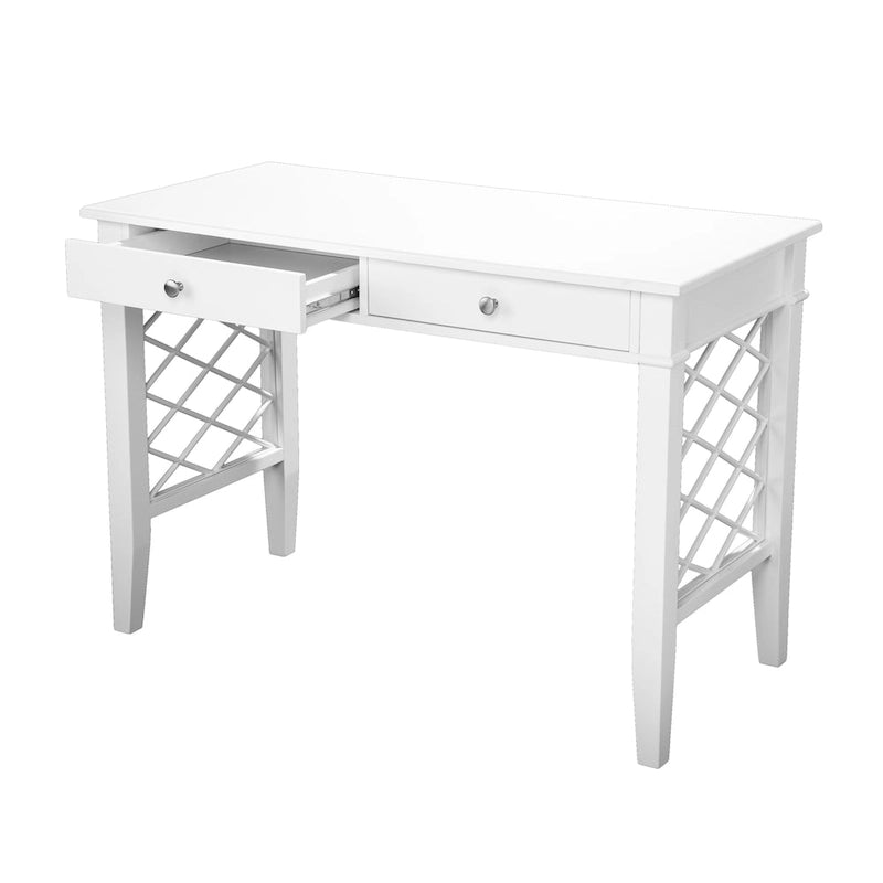 Bureau d'écriture blanc avec tiroir de rangement, Bureau moderne pour la maison, Design compact