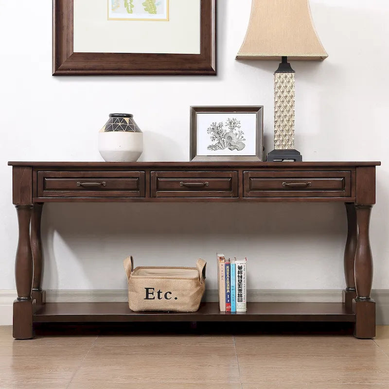 Longue console en bois avec 3 tiroirs et 1 étagère inférieure