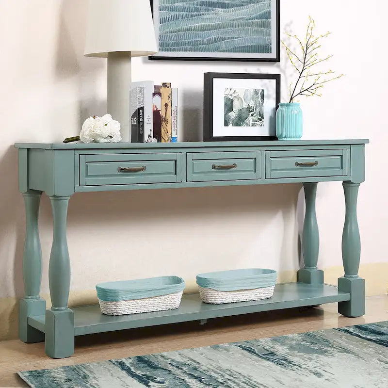 Longue console en bois avec 3 tiroirs et 1 étagère inférieure