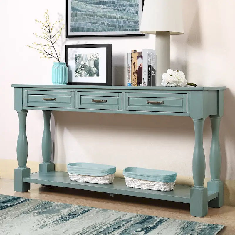 Longue console en bois avec 3 tiroirs et 1 étagère inférieure