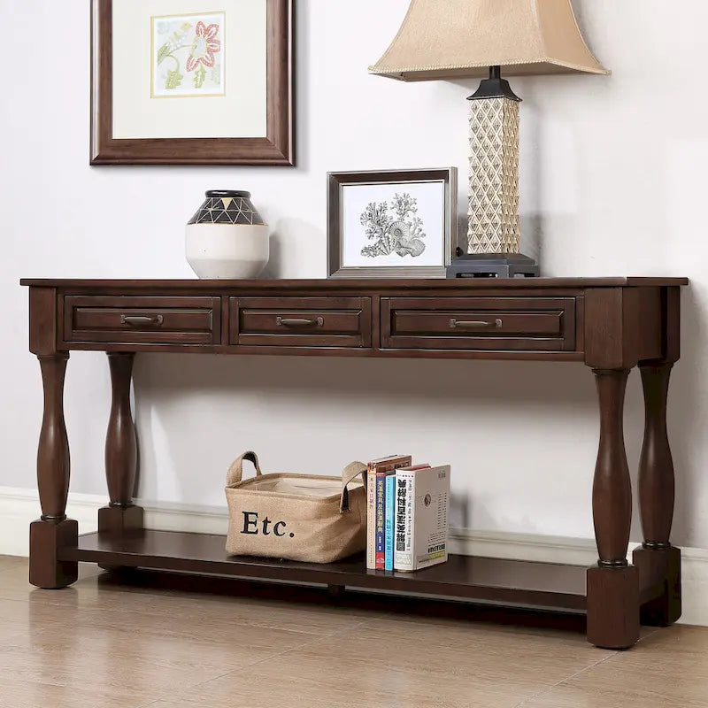Longue console en bois avec 3 tiroirs et 1 étagère inférieure