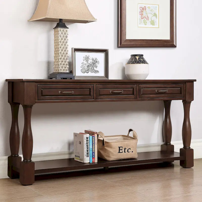 Longue console en bois avec 3 tiroirs et 1 étagère inférieure
