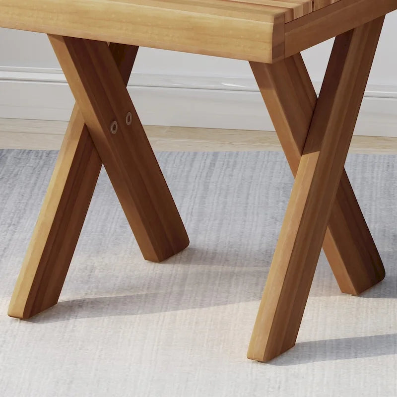 Table d'appoint de ferme en bois d'acacia avec base croisée, finition teck sablé, 18"x18"x18"