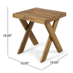 Table d'appoint de ferme en bois d'acacia avec base croisée, finition teck sablé, 18"x18"x18"